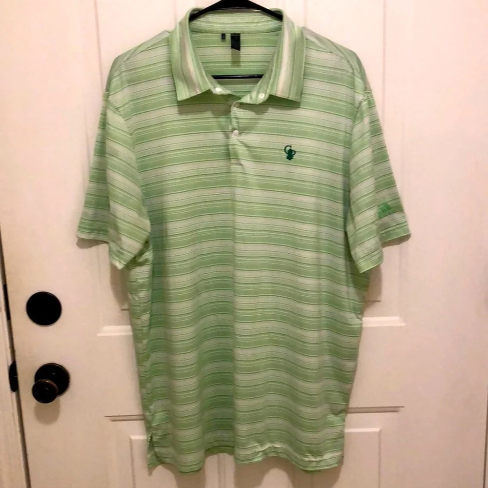 Adidas Green Stripe Golf Polo Shirt Mens XL